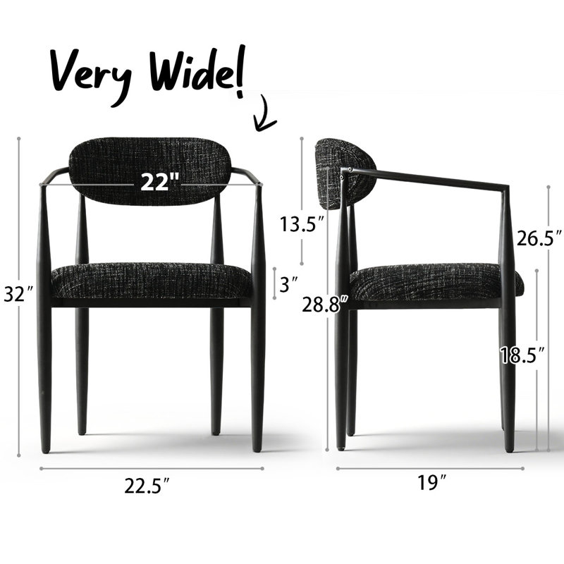 Upholstered Chenille Dining Chairs with Arms, Charcoal Black, 4