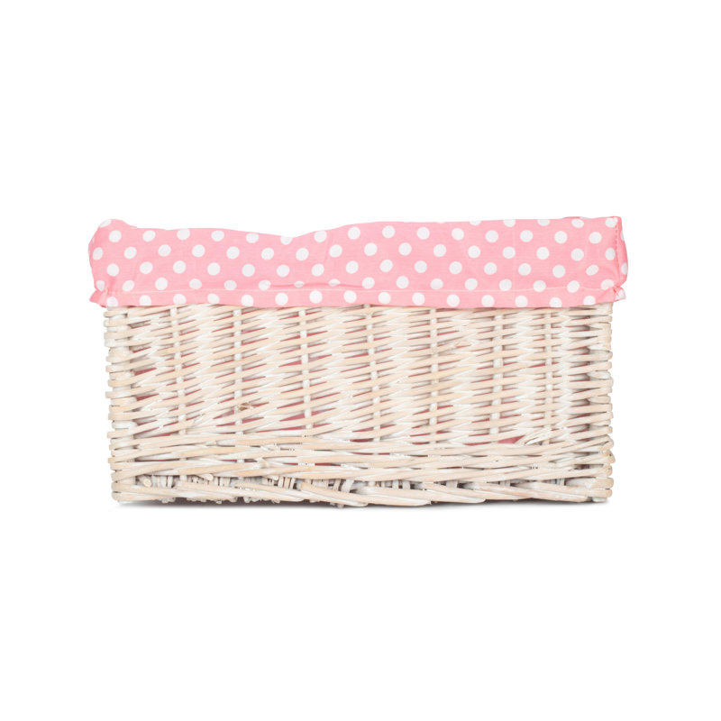 Spotty Lined Storage Wicker Basket, 19cm H x 37cm W x 24cm D