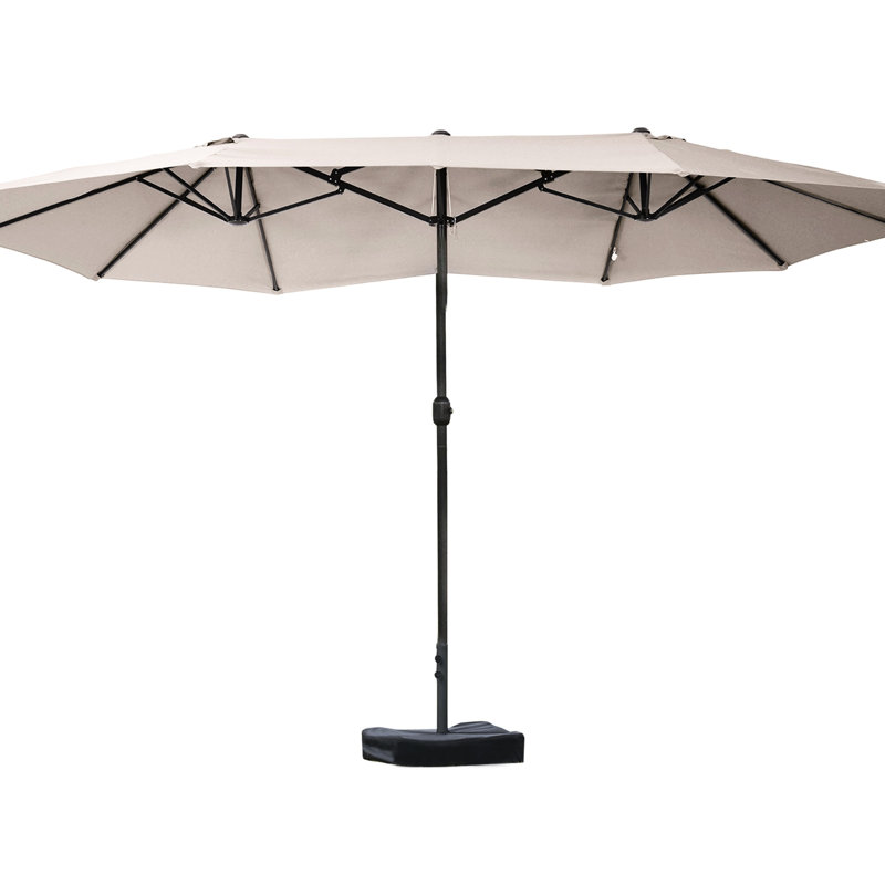 Parasol de patio 15 pi, cadre rectangulaire en acier, pare-soleil à double face, manivelle simple, parasol de piscine café de 15 pi, rectangulaire, à côtés, manivelle facile,