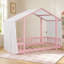 Lit plateforme simple avec baldaquin en tissu transparent et guirlande lumineuse-678601076-678601079