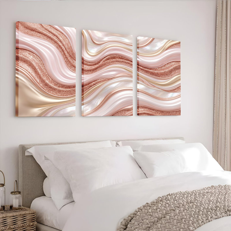 Ensemble de 3 tableaux sur toile à motif de vagues pour la décoration du salon et de la chambre., 1218