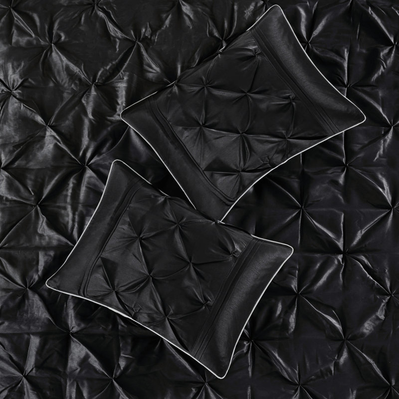 Édredon 7 pièces pour grand lit noir - Style élégant: l 90 po x L 90 po x l 20 po x L 26 po, taies décoratives, 3 coussins décoratifs, l 60 po, l 80 po, jupe de lit Luxury And Grace, 1 édredon, 2 taies décoratives, coussins, transformez votre