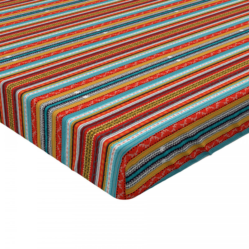 Drap-housse rayé, Drap-housse grand, Rayé orange / vert / bleu