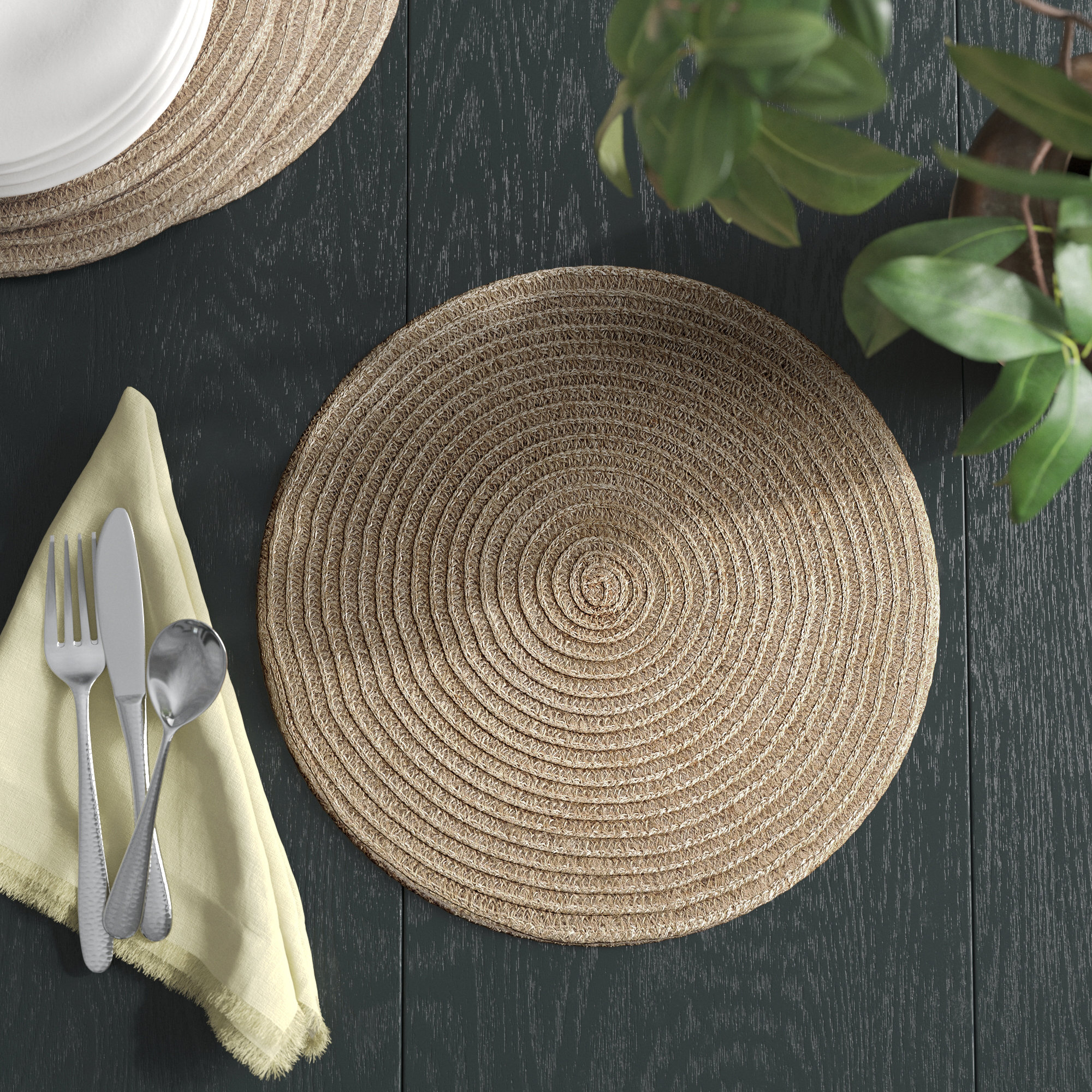 Khaja Jute/Rattan Solid Round Placemats - Thumbnail 3