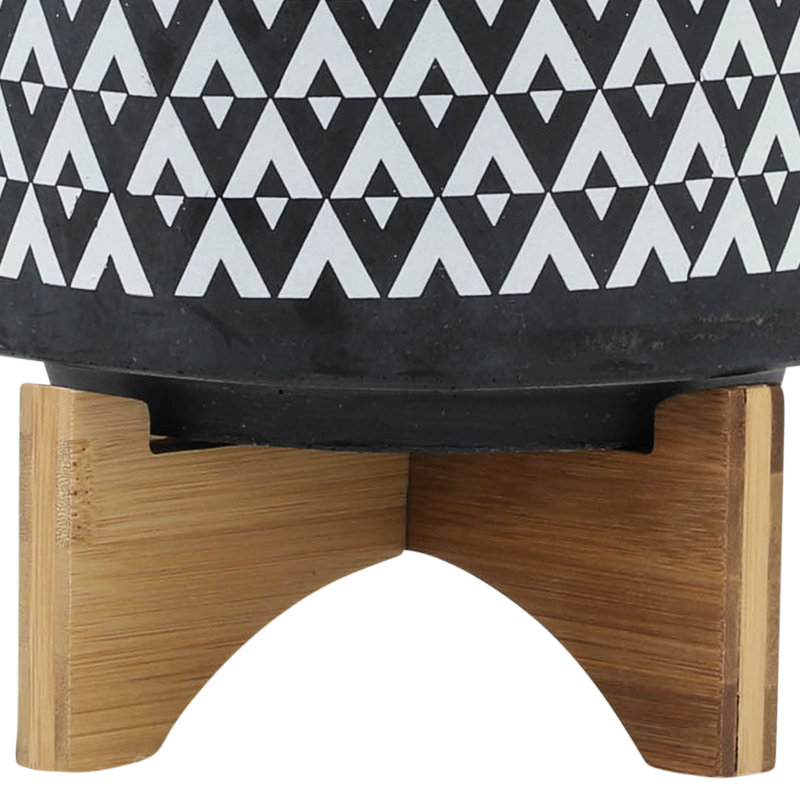 Pot à fleurs en céramique de 8 po sur support en bois, gris - convient à la chambre à coucher, au jardin, à la piscine, au pot de qualité avec support pour plantes