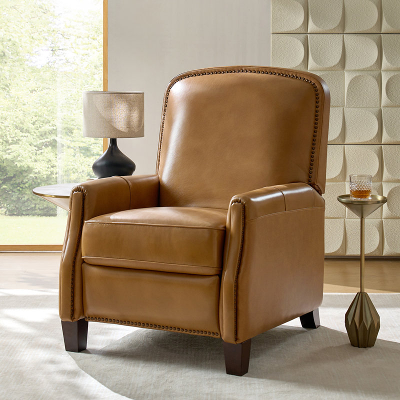 Fauteuil inclinable manuel en cuir véritable Glen Ellyn, Cuir fleur camel