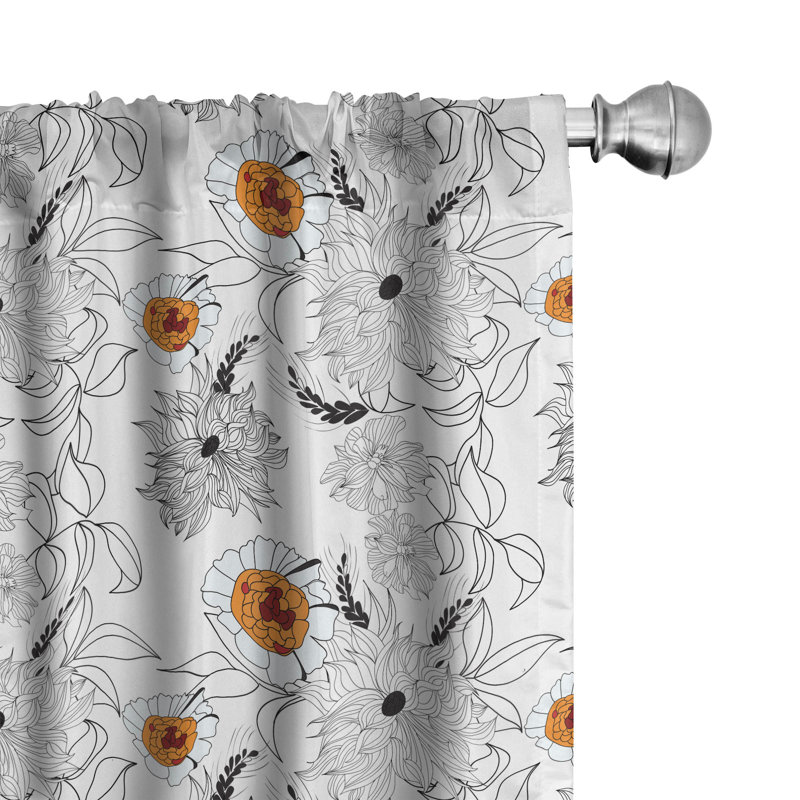 Ambesonne Floral 4-Panel Curtains, Flower Petals Growth, Pale Blue Orange, 56" W x 63" L