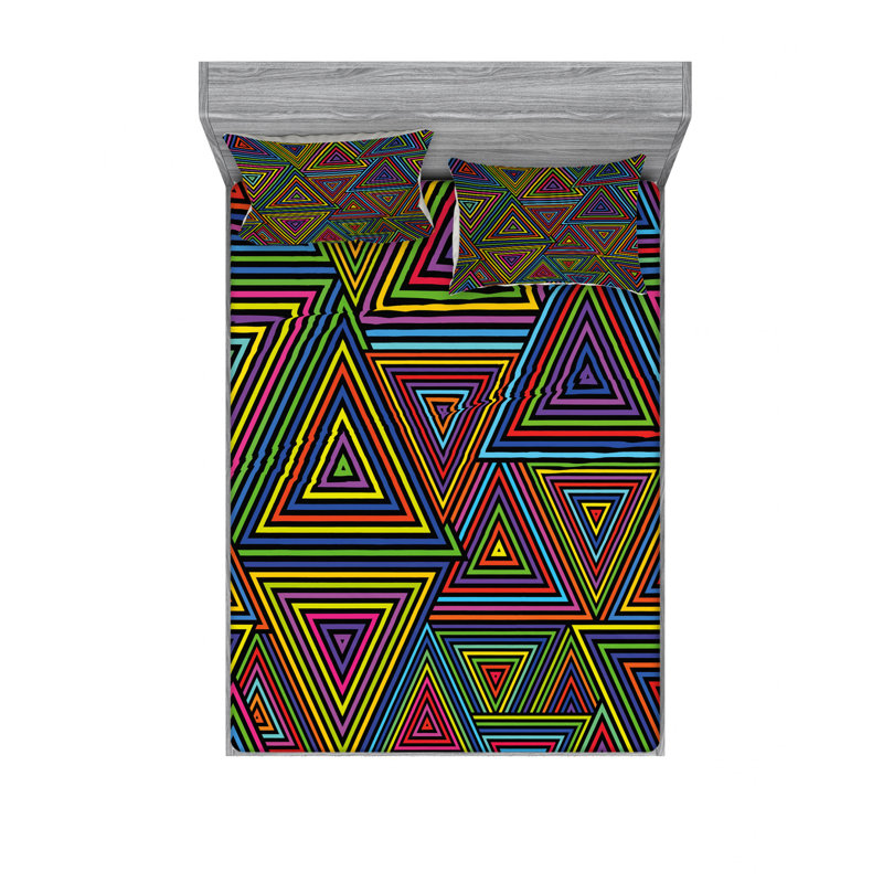 Microfiber Geometric Sheet Set, Queen Sheet Set with Fitted Sheet