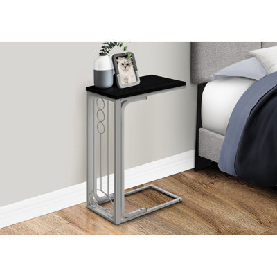 Table d'appoint moderne avec stratifié noir et métal gris, convenant à divers décors, idéale pour les boissons dans les bureaux