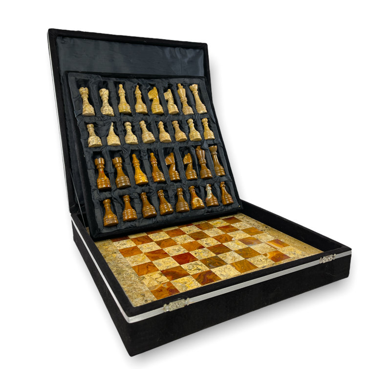 16" Large wood Vintage Premium metal chess set with unique