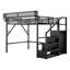 Grand lit mezzanine en métal avec escalier, tablettes de rangement et garde-robe, grand lit mezzanine pour enfants, adolescents et adultes, noir