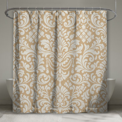 Beige White Damask Shower Curtains Extra Long