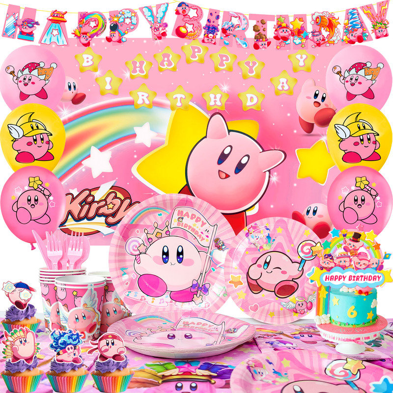 Articles de fête d'anniversaire Kirby, 110 pièces décorations d'anniversaire Kirby