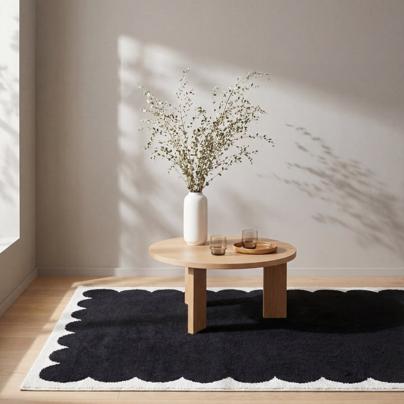 Phung Machine Woven Rug, Rectangle 6'7" x 9', Cream/Black