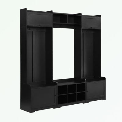 Hall Tree with Shoe Storage Bench, 8 Cubbies, 7 Coat Hooks and Adjustable Shelf