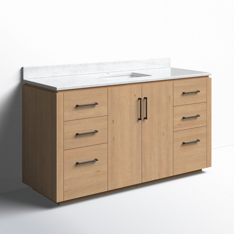 Meuble-lavabo simple 60 po avec plateau en pierre composite Cloverfield, Bois de sapin brun, Noir mat