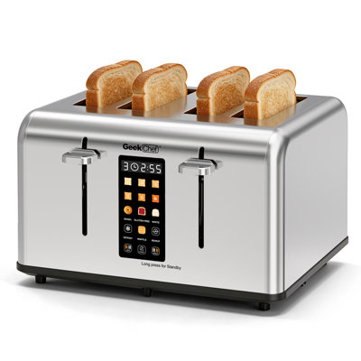 4 Slice Toaster, 1.5" Extra Wide Slot Stainless Steel Toaster with LED Digital Display, Independent Left/Right Control, 6 Browning Levels, 4 Bread Modes (White/Bagel/Waffle/Gluten Free), Defrost/Reheat/Cancel, Removable Crumb Trays, Silver