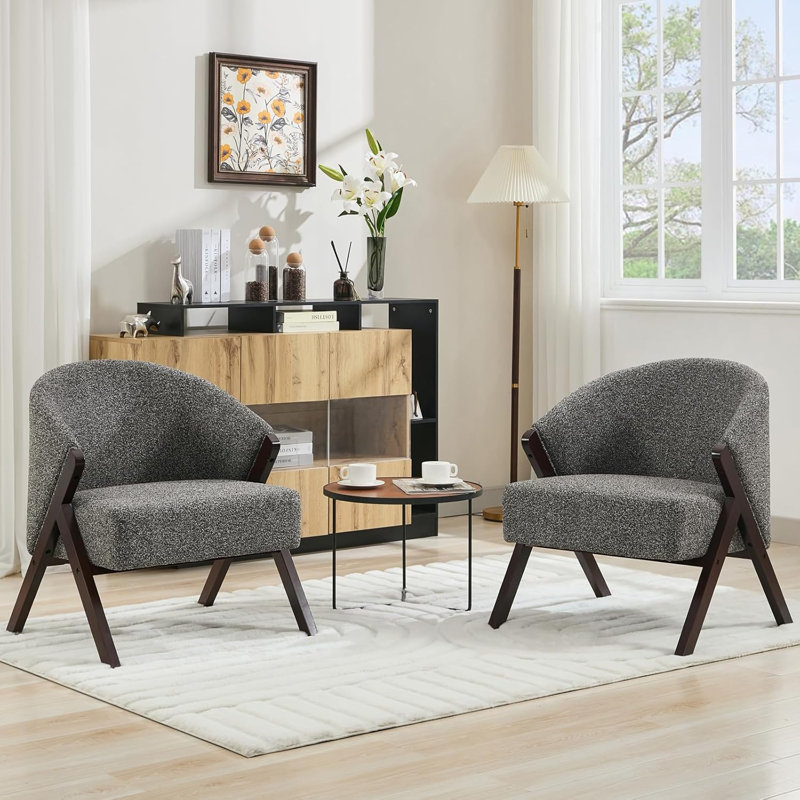 Chaise d'appoint Mid Century, Lin gris
