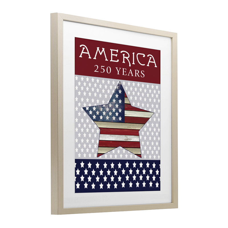 «Historic America 250 Years», reproduction encadrée sous verre, conception de Cindy Jacobs, Cadre de récolte en pin