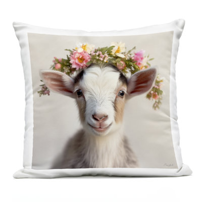 Coussin d'extérieur imprimé fleur couronné de chèvre, design par Roozbeh, 18 x 7 x 18