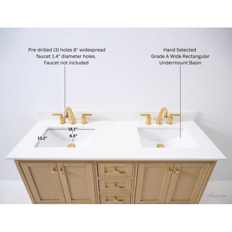 Audrey 66'' W Double Vanity, Oak | Rose Gold, White