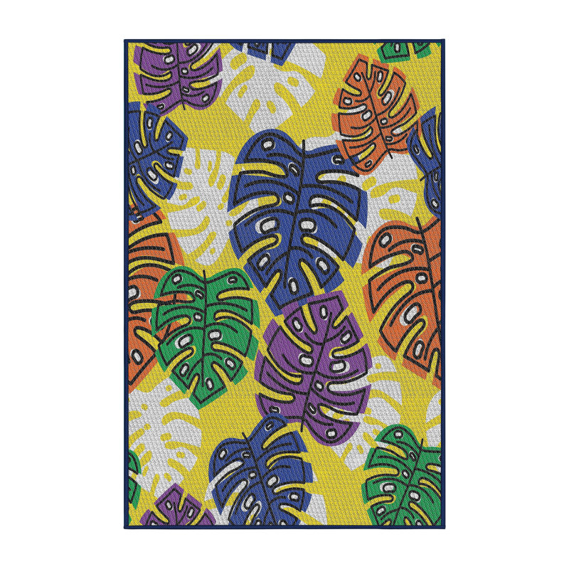 Tapis jaune/bleu/vert à motifs, Rectangle 2 pi x 5 pi