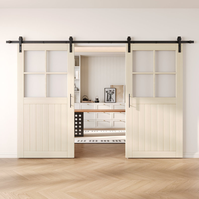 Portes de grange en verre givré non assemblées et finies avec ensemble de quincaillerie d'installation sans dérivation de 26 po x 80 po Homacer Tinsmith Grey