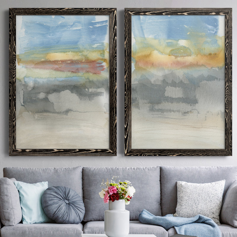 High Desert Sunset I - ensemble de 2 peintures sur toile encadrées, H 44 po x l 31 po x P 1 po, Cadre noir