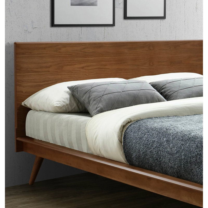Élégant lit plateforme en bois brun élégant, décoration de chambre à coucher - aucun lit en bois requis, lit plateforme