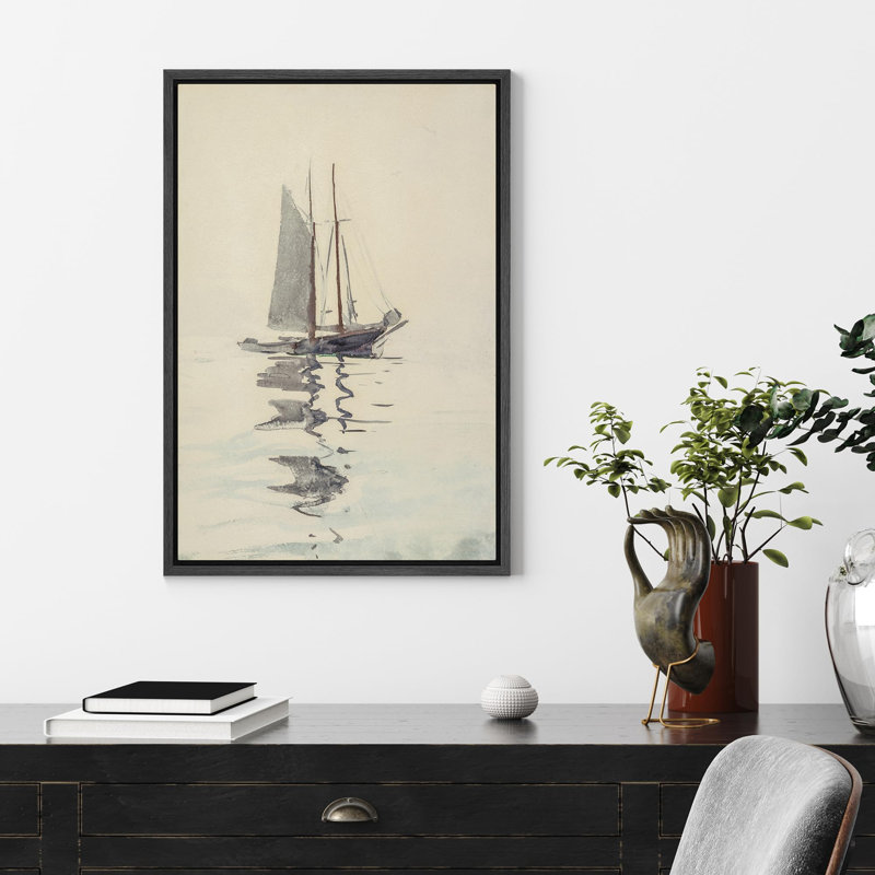 Voilier, reflets, aquarelle, apaisant, paysage marin, illustrations, campagne française rustique, Noir, H 24 po x l 16 po