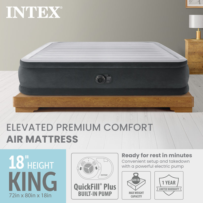 Intex 18-inch Inflatable Elevated Premium Comfort Airbed w/ Built-In Pump, King