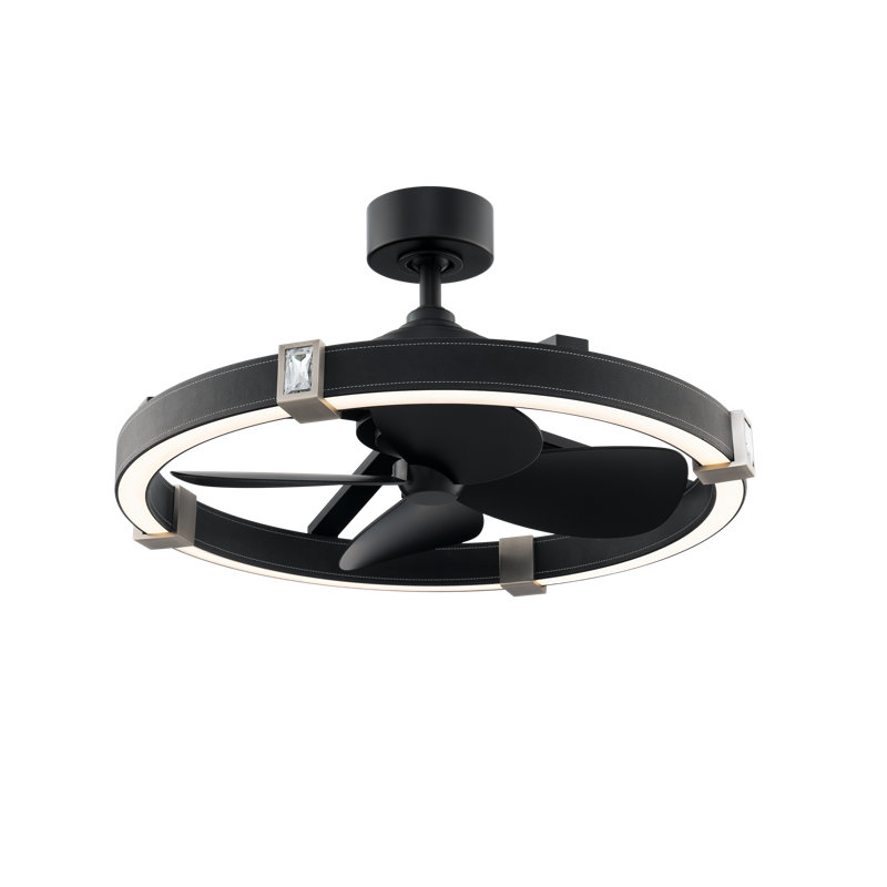 Atomic 1 Light Crystal LED Fandelier, Black Leather- Brushed Nickel