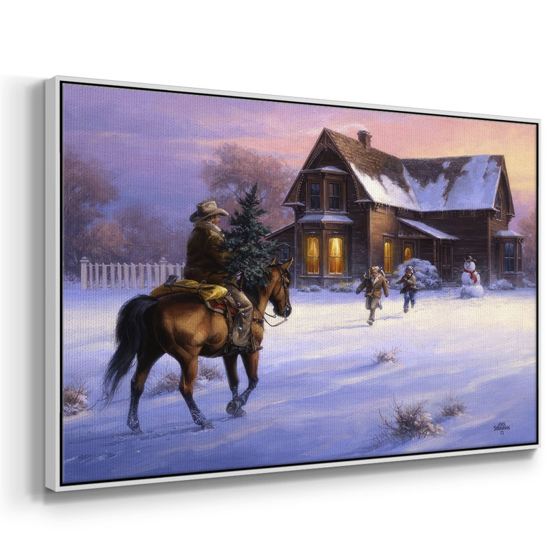 «The Day Daddy apporte à la maison l'arbre», reproduction sur toile, H 17 po x l 25 po x P 1,5 po, Blanc