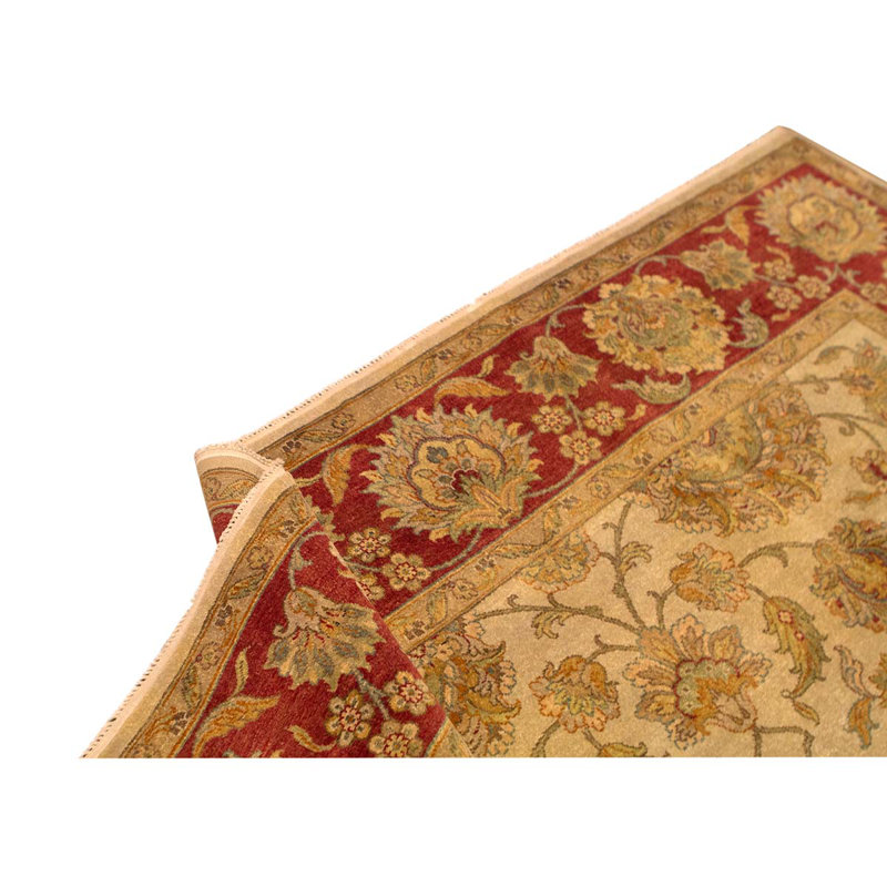 Tapis rouge / brun / vert tissé à la main, Rectangle 9 pi x 12 pi