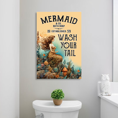 Mermaid - Mermaid Wash Your Tail - 1 Piece Rectangle Graphic Art Print On Wrapped Canvas