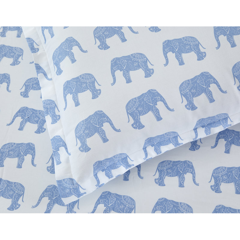 Ensemble de housse de couette Elephant Elephant, Housse de couette pour grand lit et 2 taies décor, Bleu marine véritable