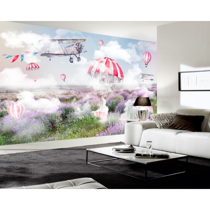 Papier peint amovible avec montgolfière avec lavandes brumeuses, L 9 po x l 15 po