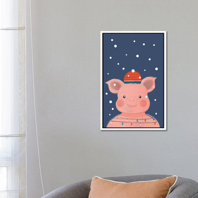 Christmas Pig 1 Piece Floater Frame Wall Art on Canvas