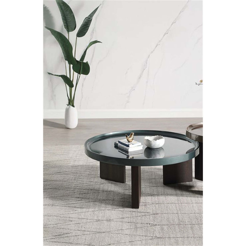 Table basse Lakita Ish & Smoke avec finition ultrabrillante et fabrication en panneau de fibres à densité moyenne robuste pour les salons modernes