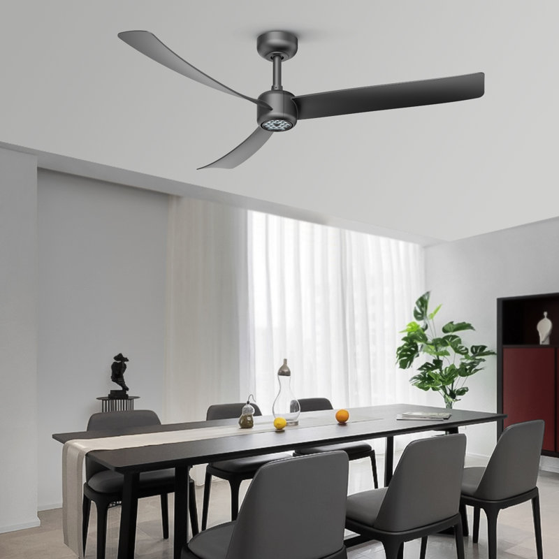 Ventilateur de plafond 52 po avec veilleuse à DEL noire télécommandée, Noir avec pales noires