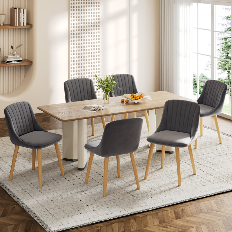 48.5cm H Upholstered Side Chair, Dark Grey Velvet/Natural