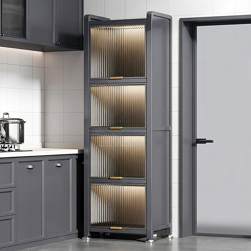 Armoire de plancher haute étroite avec portes anti-poussière, organisateur de rangement mince pour espaces étroits, salon, gris