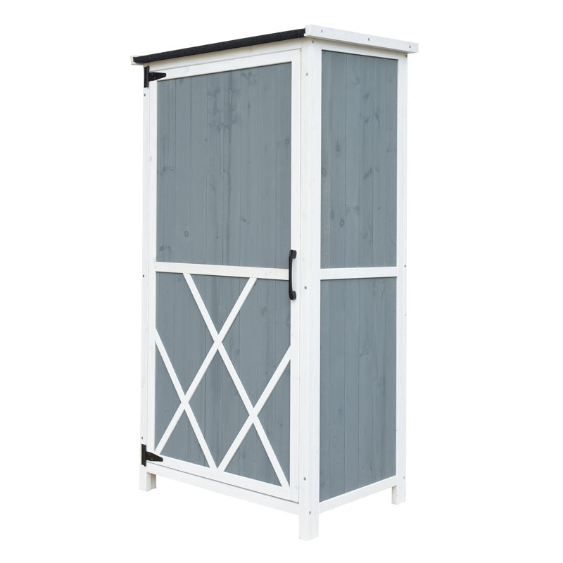 54" Two-Tone Storage Shed - Gray & White Design With Sloped Roof & 5 Customizable Compartments