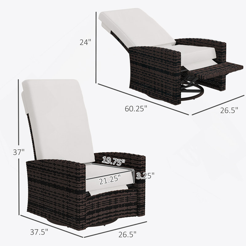 Fauteuil inclinable pivotant en osier, Coussin kaki / structure noire