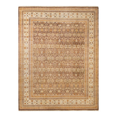 Tapis brun / beige noué à la main de conception unique et unique 8 pi 3 po x 10 pi 5 po Viriato