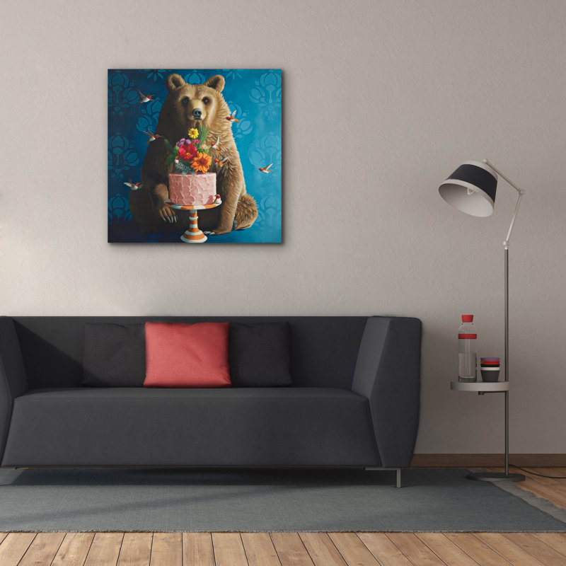 «Cake Bear On Blue», par Epic Graffiti, sur toile murale, 37 po x 37 po