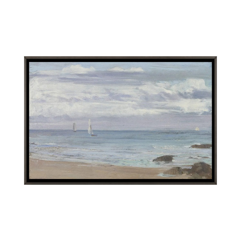 «Blue and Silver Trouville», reproduction d'art sur toile encadrée, 18 po x 26 po, Toile avec cadre, Gris