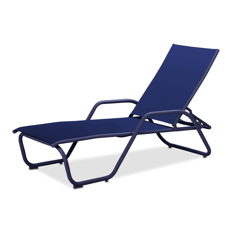 Outdoor Rust-Resistant Metal Chaise Lounge, Atlantis Royal Blue Sunbrella®, Textured Desert