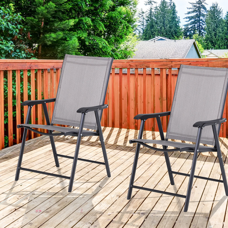 2 chaises de patio pliantes, une sangle extérieure empilable avec pour la pelouse, le camping, la plage. Structure en métal, gris, sans assemblage, capacité de 242 lb de chaises porteuses, salle à manger