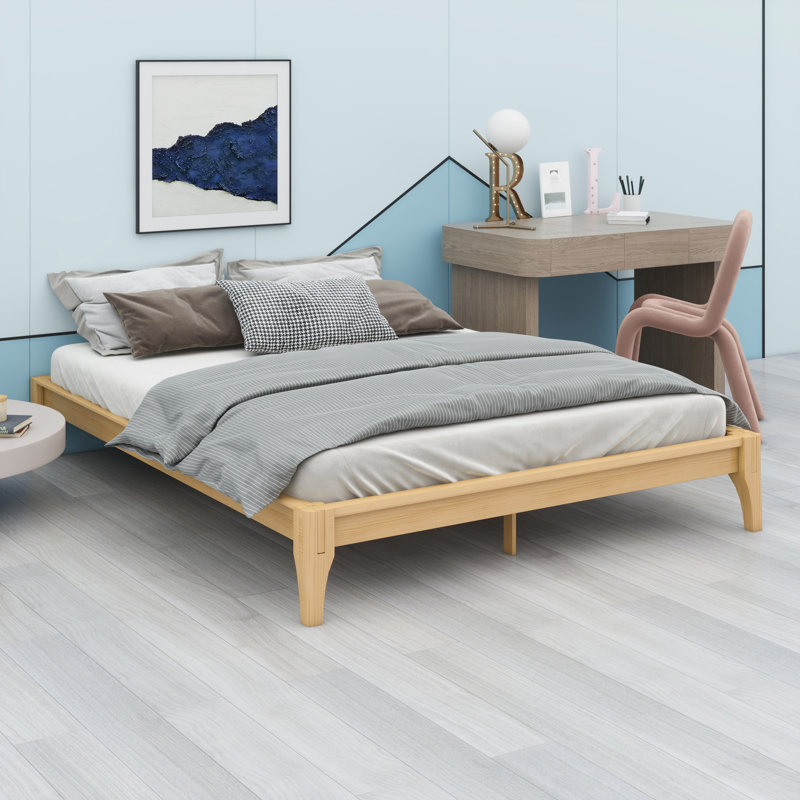 Wood Platform Bed Frame, With Wood Slat Support, Natural